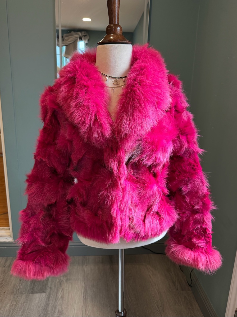 Vintage Y2K Hot Girl Pink Fox Fur Cropped Jacket